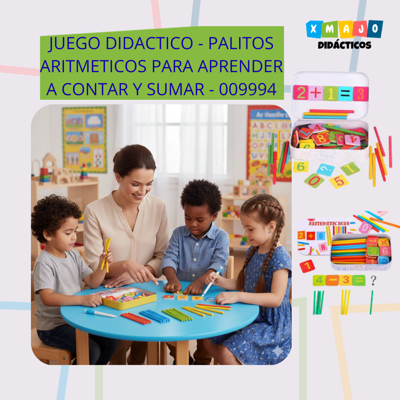 JUEGO DIDACTICO PALITOS ARITMETICOS PARA APRENDER A CONTAR Y SUMAR 009994 JUEGO DIDACTICO - PALITOS ARITMETICOS PARA APRENDER A CONTAR Y SUMAR / +3 AÑOS / 009994 - Image 1