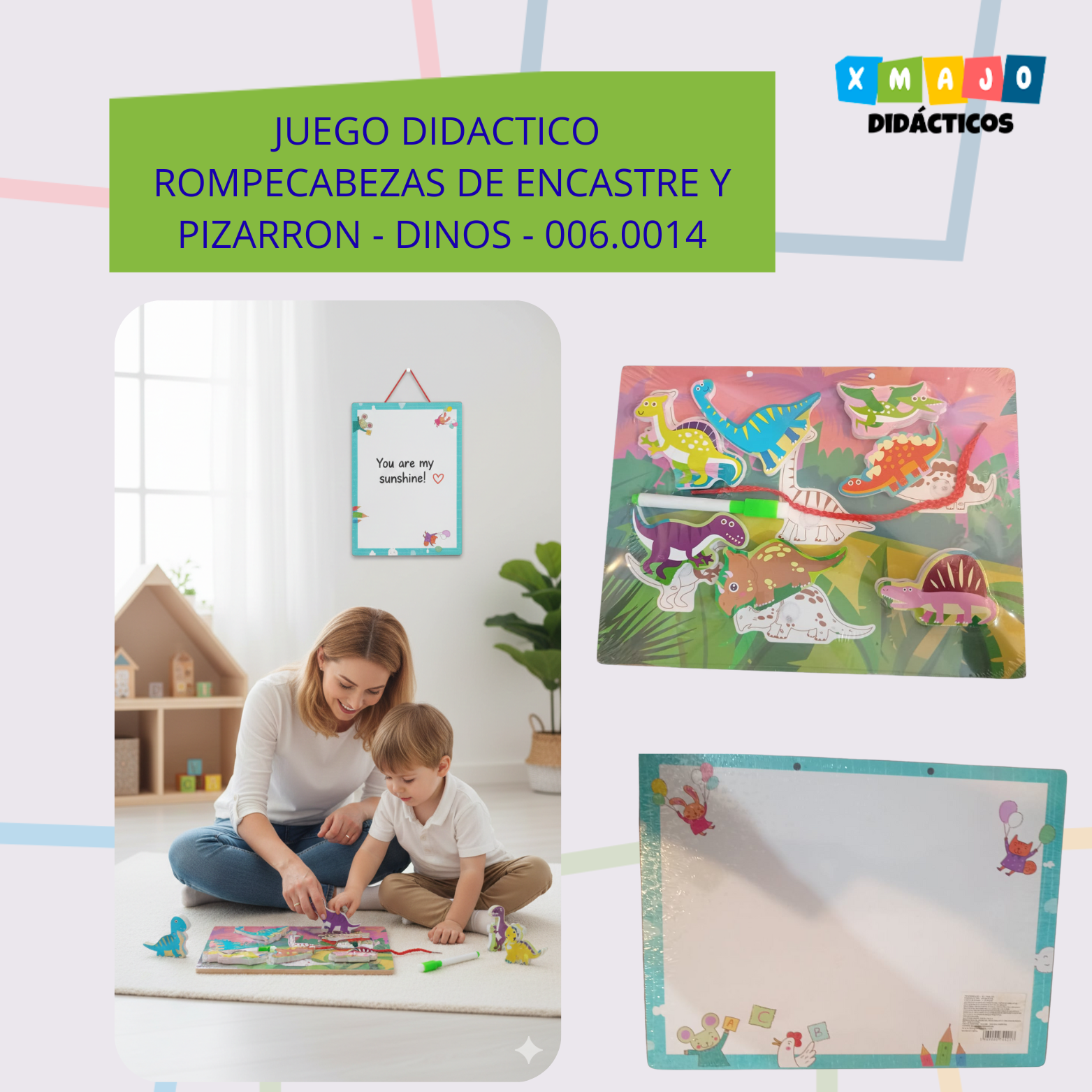 JUEGO DIDACTICO ROMPECABEZAS DE ENCASTRE Y PIZARRON DINOS 0060014 JUEGO DIDACTICO - ROMPECABEZAS DE ENCASTRE Y PIZARRON - DINOS / +3 AÑOS / 006.0014 - Image 1