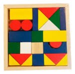 Bloques de construcción con base de madera 745849 — mini piezas geométricas multicolores para niños de 2 a 6 años