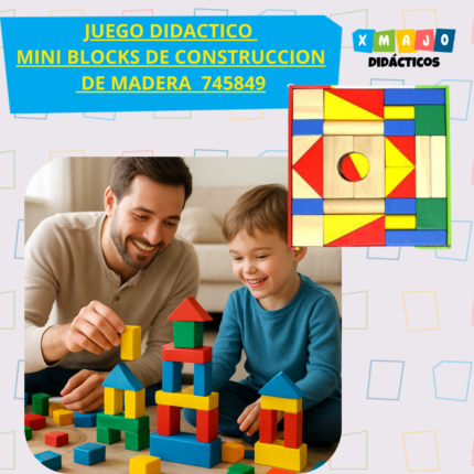 Bloques de construcción con base de madera 745849 — mini piezas geométricas multicolores para niños de 2 a 6 años