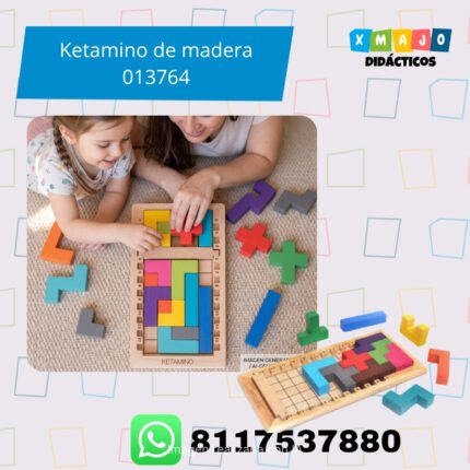 Ketamino de madera 013764 con piezas geométricas de colores para desarrollar lógica, concentración y pensamiento espacial infantil