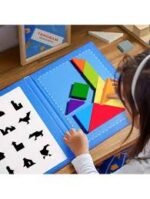 Tangram magnético 012924 en estuche con guía de imágenes para pensamiento espacial y geometría infantil
