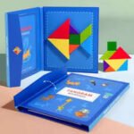 Tangram magnético 012924 en estuche con guía de imágenes para pensamiento espacial y geometría infantil