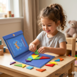Tangram magnético 012924 en estuche con guía de imágenes para pensamiento espacial y geometría infantil