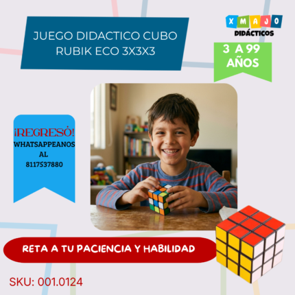 Cubo Rubik Economico 001.0124 de 3x3, rompecabezas didáctico de plástico para estimular la mente.