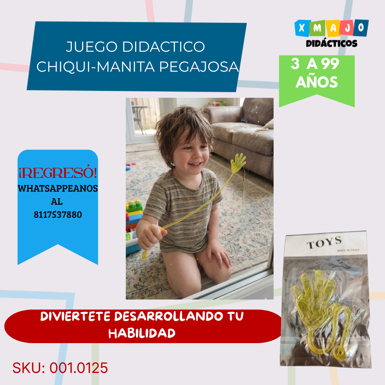 Mini Manitas Pegajosas 001.0125 Mini Manitas Pegajosas 001.0125 en color amarillo-verde translúcido, juguete táctil sensorial para niños de 4 a 8 años