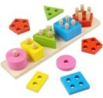 Apilador grande de madera con figuras geométricas de 5 formas y colores modelo 020294 XMAJO.