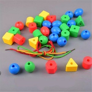 Ensartado de cuentas geométricas jumbo colores primarios para motricidad fina preescolar monterrey