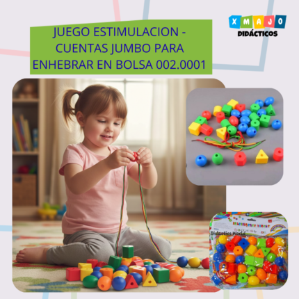 Ensartado de cuentas geométricas jumbo colores primarios para motricidad fina preescolar monterrey