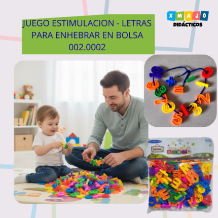 XMAJO 002.0002 — Ensartado de letras de plástico multicolor