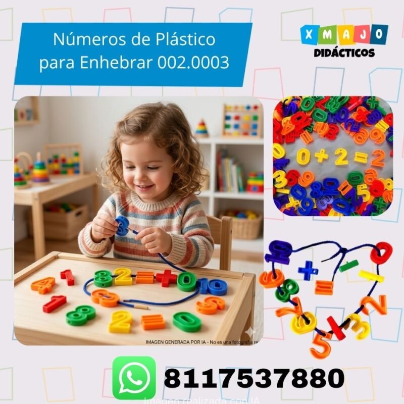 Números de plástico para enhebrar 002.0003 de colores para conteo y motricidad fina