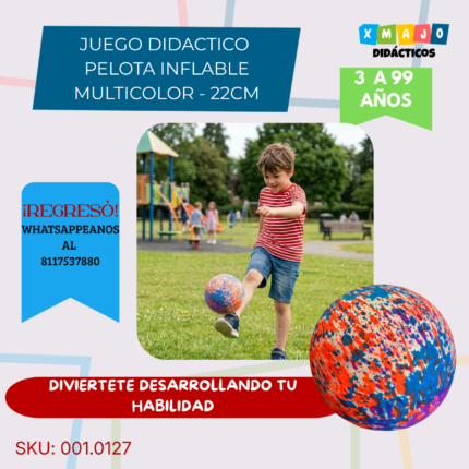 Pelota inflable multicolor de hule 22 cm para ejercicios de integración sensorial infantil