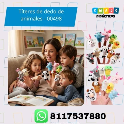 Títeres de dedo de animales 00498 set de 10 guiñoles de tela para lenguaje y juego simbólico