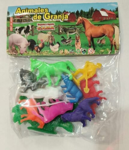 Figuras de animales de la granja 001.0111 didácticas de plástico de colores surtidos (caballo, cerdo, vaca, burro, conejo, gallina, pato) para el desarrollo infantil.