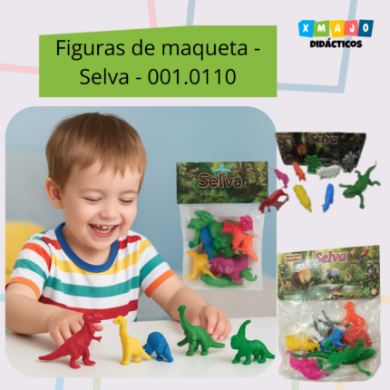 Figuras de animales de la selva en plástico multicolor set didáctico para maquetas escolares Monterrey XMAJO 001.0110