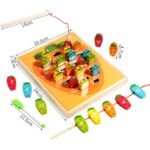 Juego didáctico de madera para niños, incluye pesca magnética de madera, juego de ensarte de zanahorias numeradas, pizarron para marcadores de agua y desarrollo de motricidad fina.
