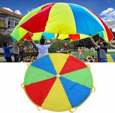Paracaídas de estimulación temprana multicolor de 1.5 metros, ideal para juego cooperativo y desarrollo motor infantil.