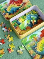 Rompecabezas en caja metalica HY9310 de dinosaurios, 60 piezas para niños, XMAJO Didácticos