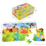 Rompecabezas en caja metalica HY9310 de dinosaurios, 60 piezas para niños, XMAJO Didácticos
