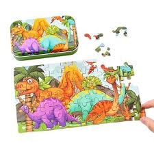 Rompecabezas en caja metalica HY9310 de dinosaurios, 60 piezas para niños, XMAJO Didácticos