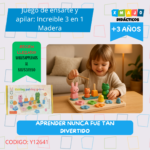 Juego de ensarte y apilar 238895 con pesca magnética y bloques de animales de madera.