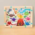 Laberinto magnético de bolitas dinosaurios 238857 — tablero de madera con números y colores en inglés para niños 3 a 7 años