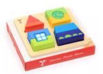 Rompecabezas de formas geométricas 005074 de madera con piezas apilables en colores vivos para niños de 2 a 5 años