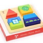 Rompecabezas de formas geométricas 005074 de madera con piezas apilables en colores vivos para niños de 2 a 5 años