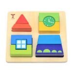 Rompecabezas de formas geométricas 005074 de madera con piezas apilables en colores vivos para niños de 2 a 5 años
