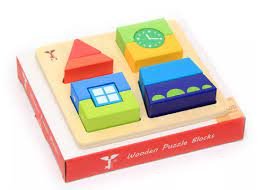 Rompecabezas de formas geométricas 005074 de madera con piezas apilables en colores vivos para niños de 2 a 5 años