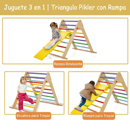 Triángulo Pikler con rampa 017084 de madera para motricidad gruesa, equilibrio y coordinación infantil