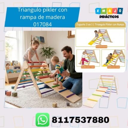 Triángulo Pikler con rampa 017084 de madera para motricidad gruesa, equilibrio y coordinación infantil