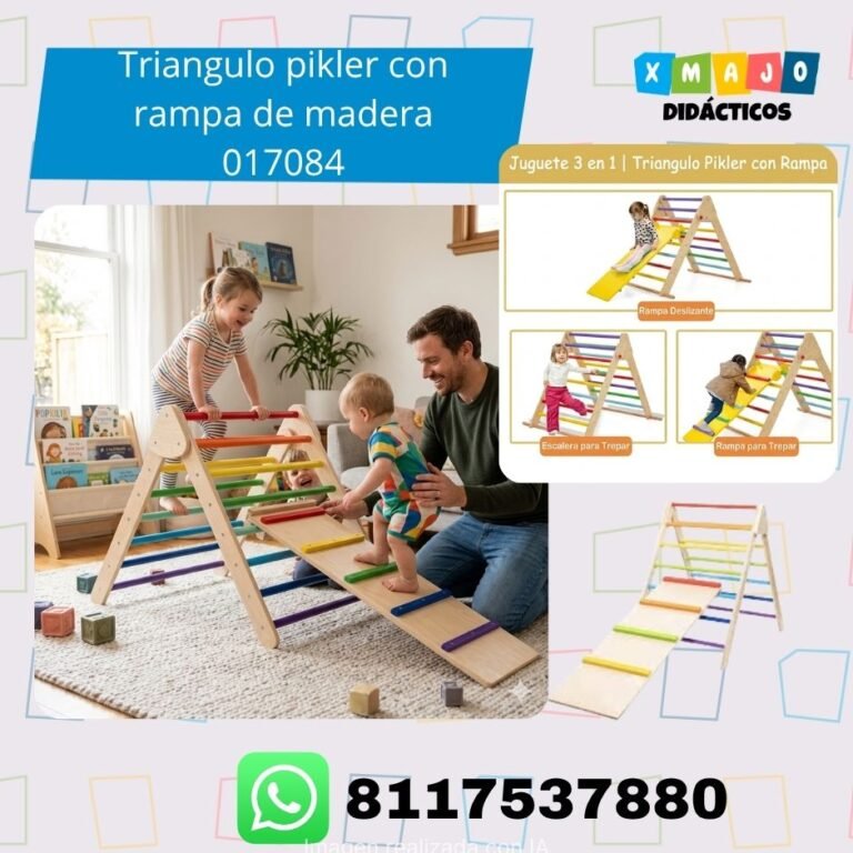 Triángulo Pikler con rampa 017084 de madera para motricidad gruesa, equilibrio y coordinación infantil