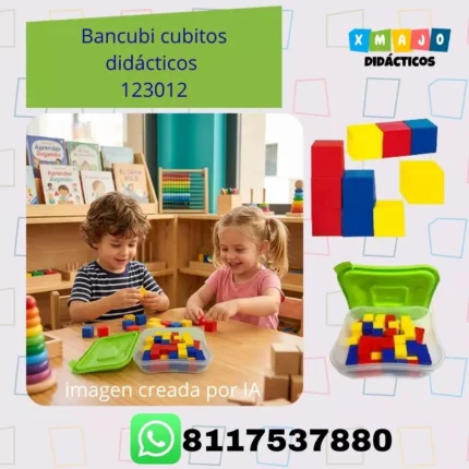Bancubi cubitos didácticos 123012 con 60 cubos de colores en charola con tapa