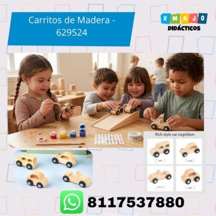 Carritos de madera 629524, set de 4 piezas listas para jugar y decorar
