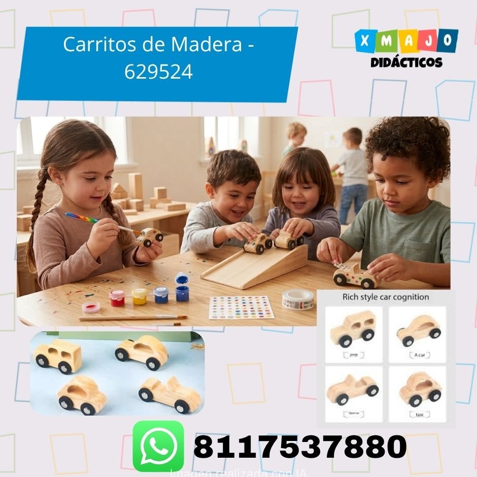 Carritos de madera 629524 para jugar y decorar Carritos de madera 629524, set de 4 piezas listas para jugar y decorar