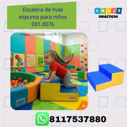 Escalera de hule espuma para niños 001.0076 de dos pasos recubierta en vinil