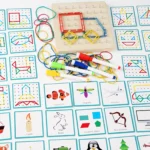 Geoplano de madera para niños 019934 con ligas, marcadores y tarjetas de patrones