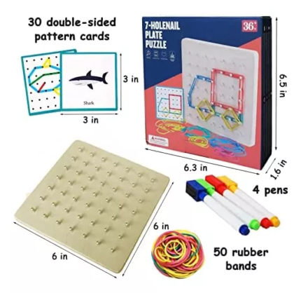 Geoplano de madera para niños 019934 con ligas, marcadores y tarjetas de patrones