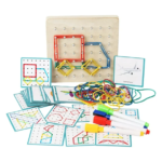 Geoplano de madera para niños 019934 con ligas, marcadores y tarjetas de patrones