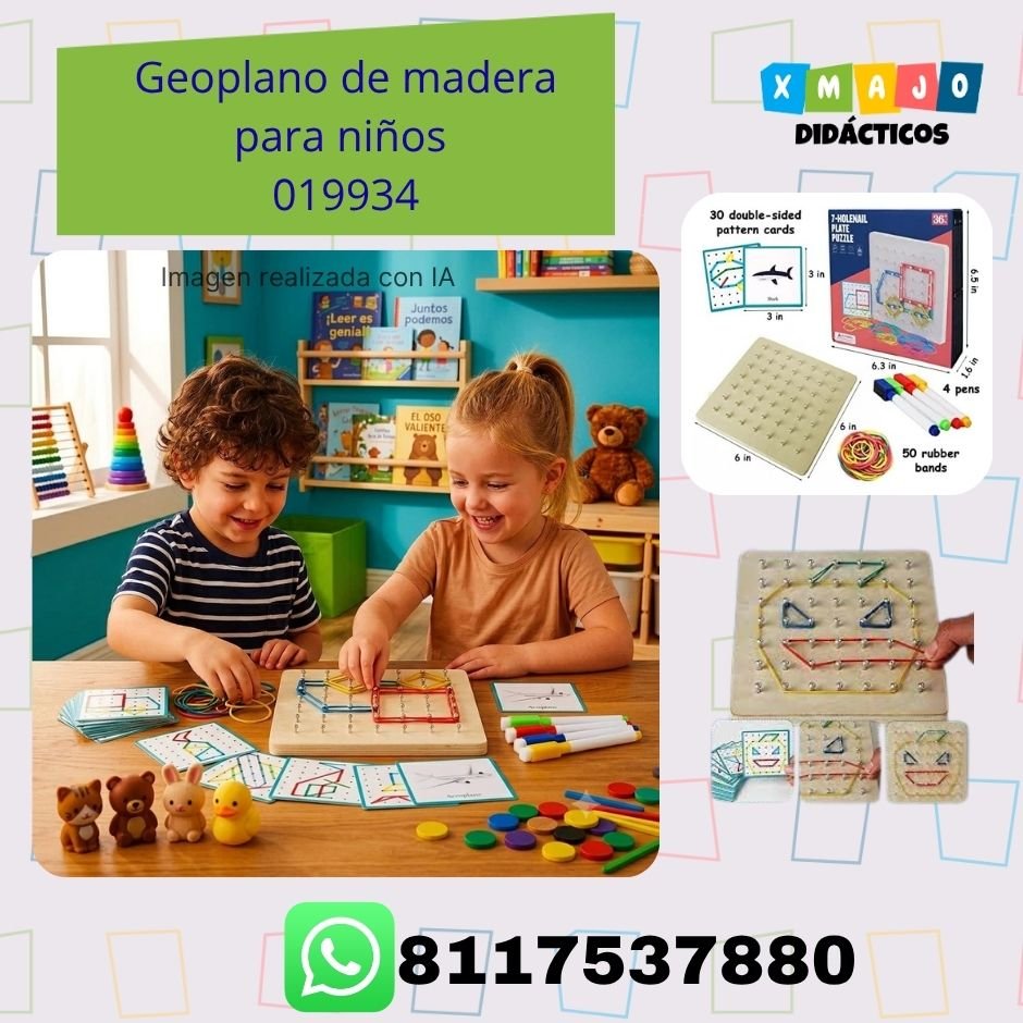 geoplano-madera-ninos-019934-AA Geoplano de madera para niños 019934 con ligas, marcadores y tarjetas de patrones