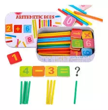Palitos matemáticos para niños 009994 con fichas de números y signos en caja metálica