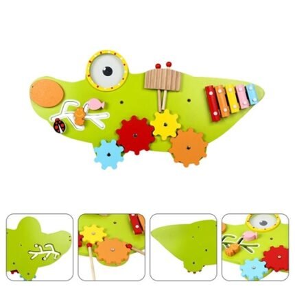 Panel sensorial de pared de madera 514042 con engranes y xilófono infantil