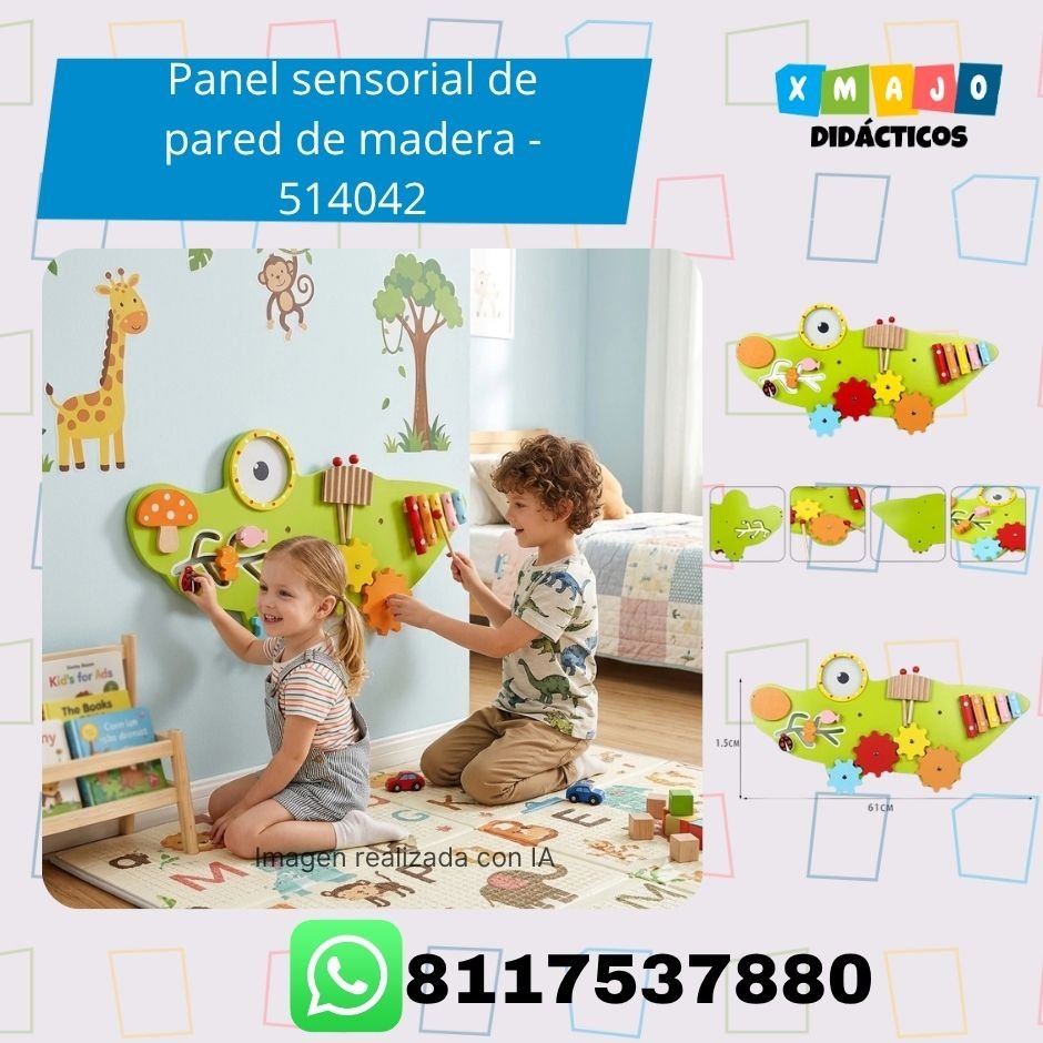 Panel sensorial de pared de madera 514042 Panel sensorial de pared de madera 514042 con engranes y xilófono infantil
