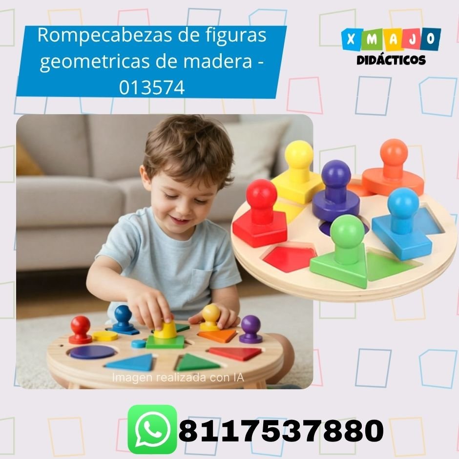 Rompecabezas de figuras geométricas de madera 013574 Rompecabezas de figuras geométricas de madera 013574 con piezas de colores